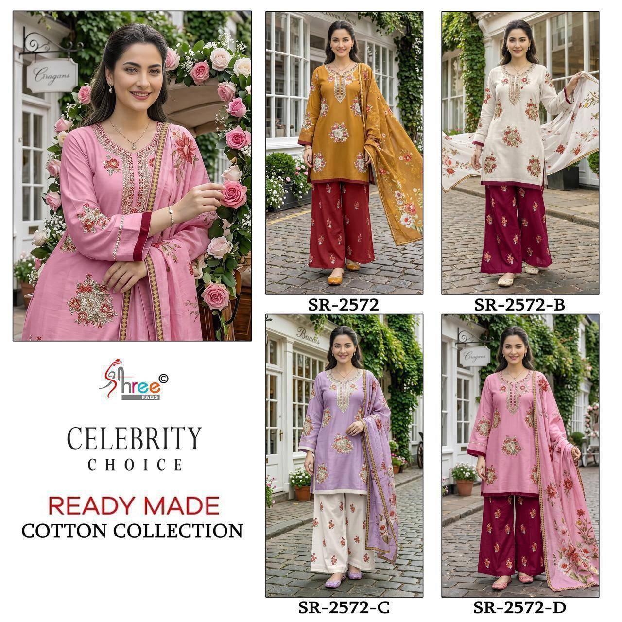 SR-2572 by  Shree Fabs 2572 A to 2572 D series Pakistani Suits casual Wear Cotton Readymade Stitched Dresses At Wholesale